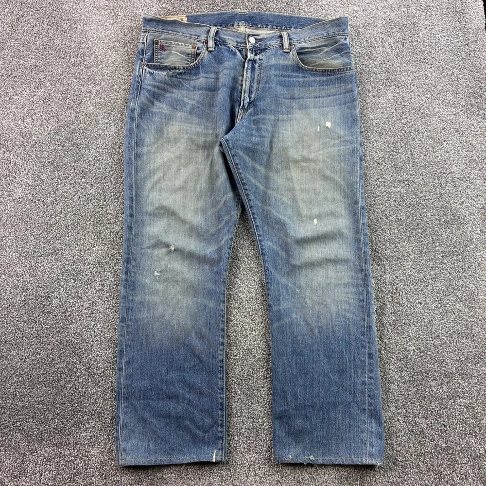 Polo Ralph Lauren Jeans Mens 36x30 Blue Cotton Distressed Straight Light Wash
